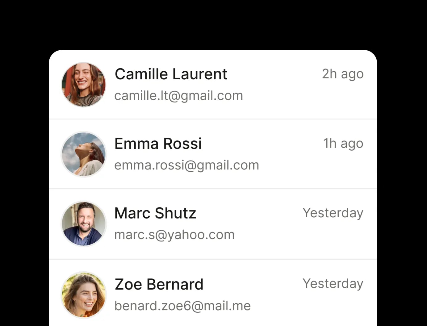 De nouveaux contacts qui arrivent dans une liste, le dernier ajouté il y a 2 heures