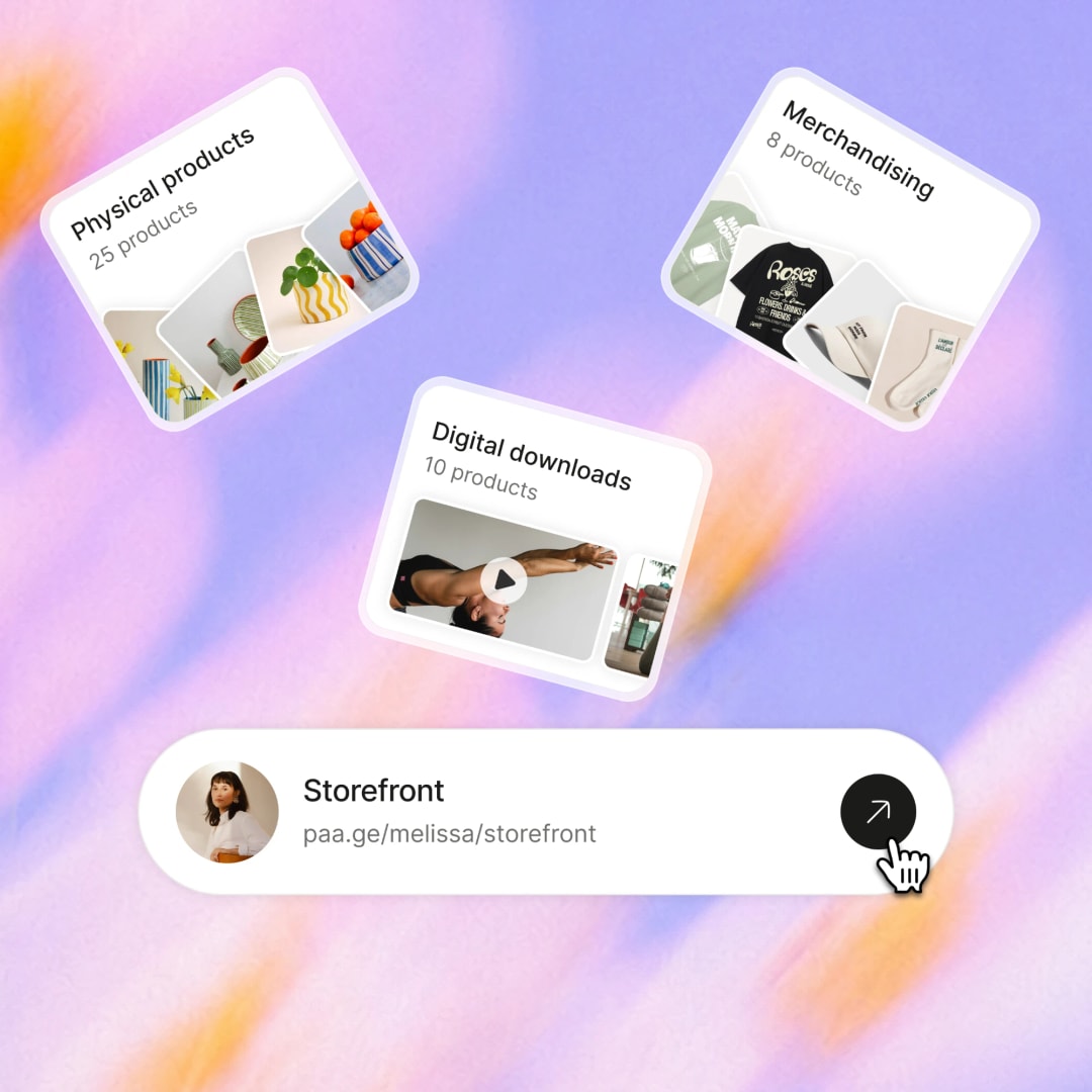 Un catalogue Paage avec des produits physiques et des téléchargements numériques côte à côte