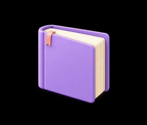 A purple hardcover book with a ribbon bookmark
