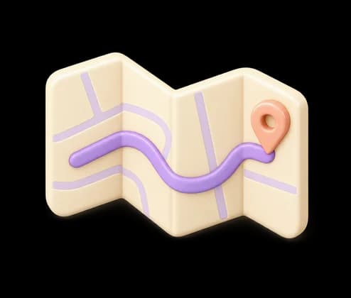 A folded map with a route leading to a location pin