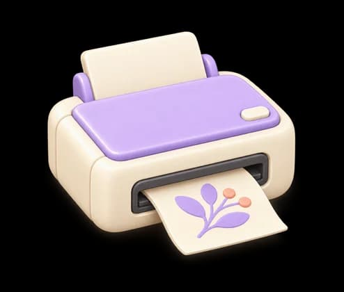 A printer printing a page with a leaf illustration