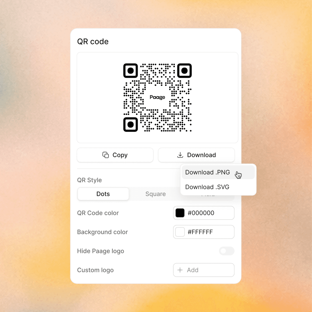 A Paage shared via a link and a QR code