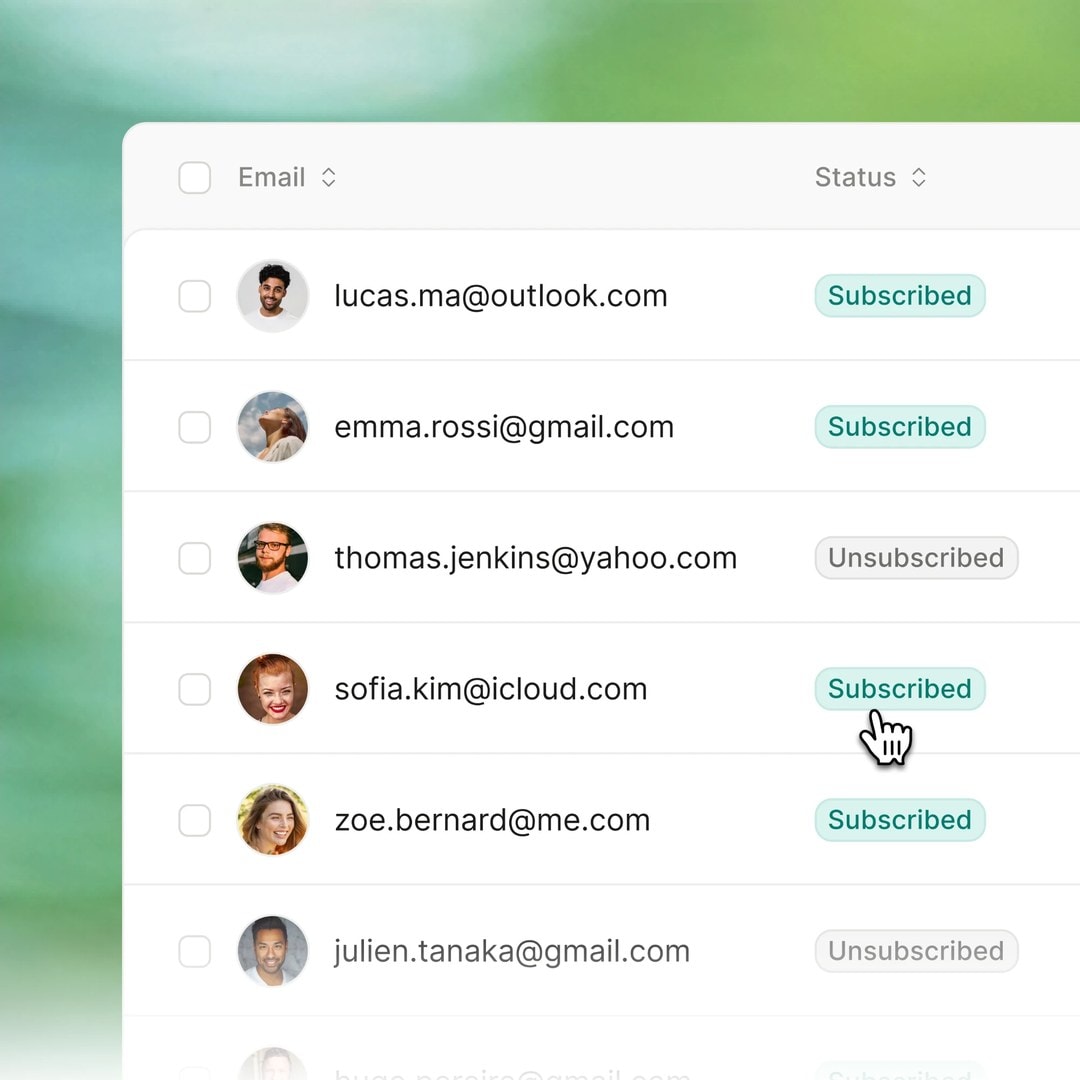 A restaurant's customer list in Paage, showing each guest's email subscription status